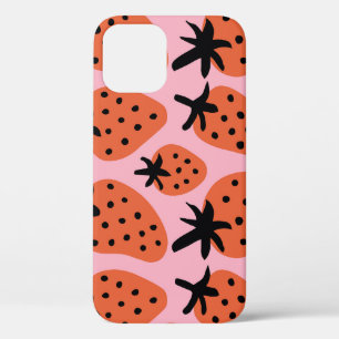 Fun strawberry, hand-drawn seamless design. iPhone 12 case