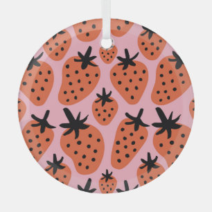 Fun strawberry, hand-drawn seamless design. glass ornament