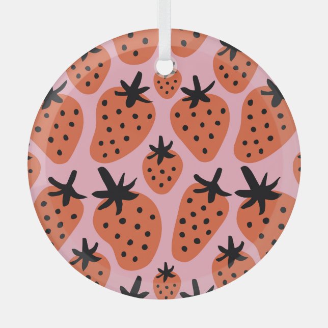 Fun strawberry, hand-drawn seamless design. glass ornament (Front)