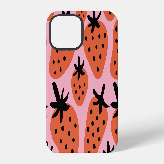 Fun strawberry, hand-drawn seamless design. iPhone case (Back)