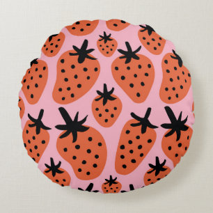 Fun strawberry, hand-drawn seamless design. round pillow