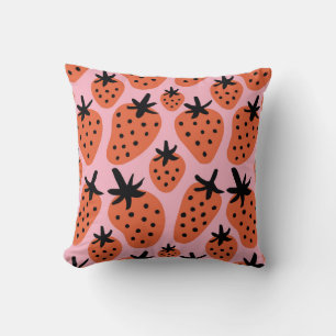 Fun strawberry, hand-drawn seamless design. throw pillow