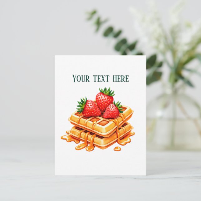 Fun strawberry waffle diner customizable postcard (Standing Front)