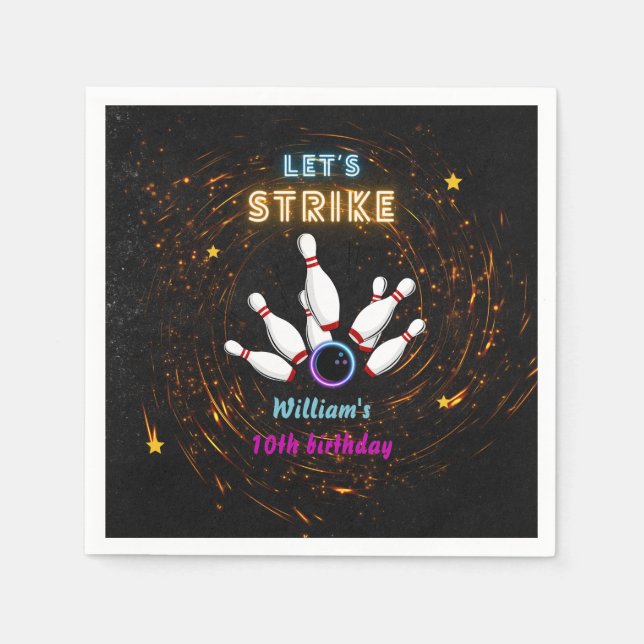 Fun Strike cool blue sports Bowling 10th Birthday Napkin (Front)