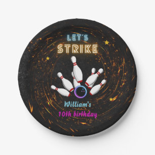 Fun Strike cool blue sports Bowling 10th Birthday Paper Plate