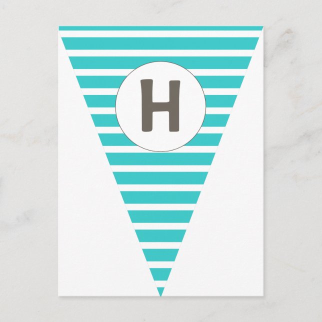 Fun Stripe Teal White Customizable Flag Bunting Postcard (Front)