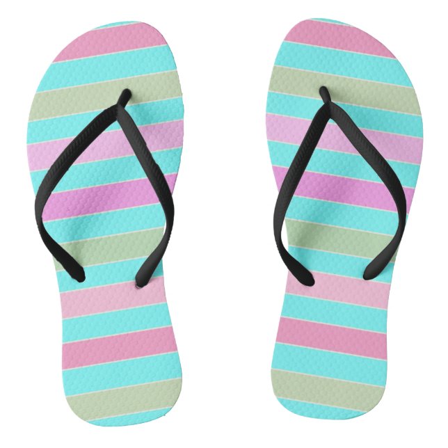 Fun striped lined lines pastel summer colours flip flops (Footbed)