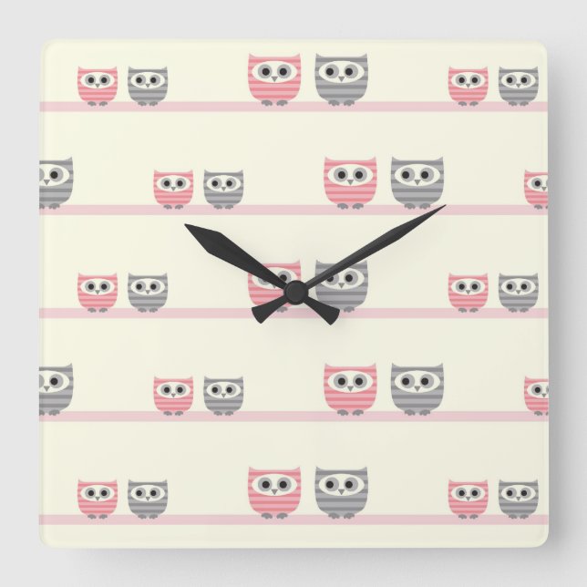 Fun Striped Owls Square Wall Clock (Front)