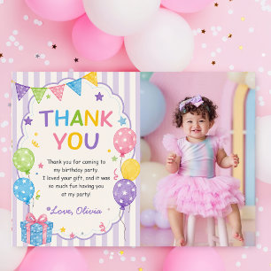 Fun Stripes Colourful Birthday Photo Thank You Car