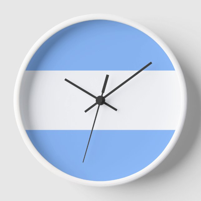 Fun Stylish Chic Light Blue White Nautical Stripes Clock (Front)