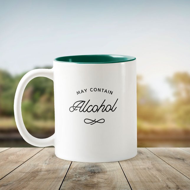 Fun Stylish Modern May Contain Alcohol Typography Two-Tone Coffee Mug (Creator Uploaded)