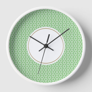 Fun Stylish Sage Green Tiled White Rings Outer Rim Clock