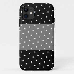 Fun Stylish Wide Grey Stripe White Dots On Black iPhone 11 Case