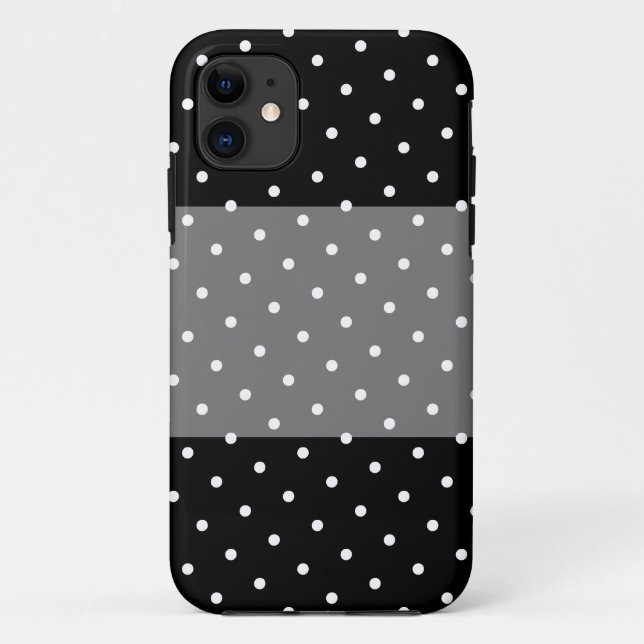 Fun Stylish Wide Polka Dotted Grey Black Stripes Case-Mate iPhone Case (Back)