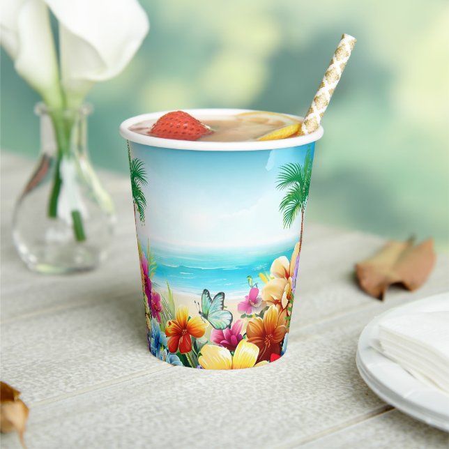 Fun Summer Beach Scene 2 Paper Cups (Insitu)
