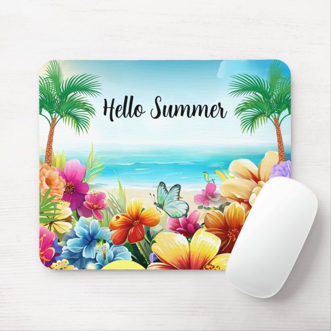 Fun Summer Beach Scene Mouse Pad (With Mouse)