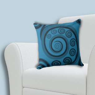 Fun Summer-Blue Fern Frond Swirls Pattern Throw Pillow