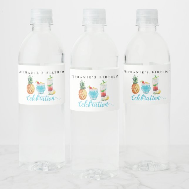 Fun Summer Celebration Cocktail Birthday Party Water Bottle Label (Bottles)
