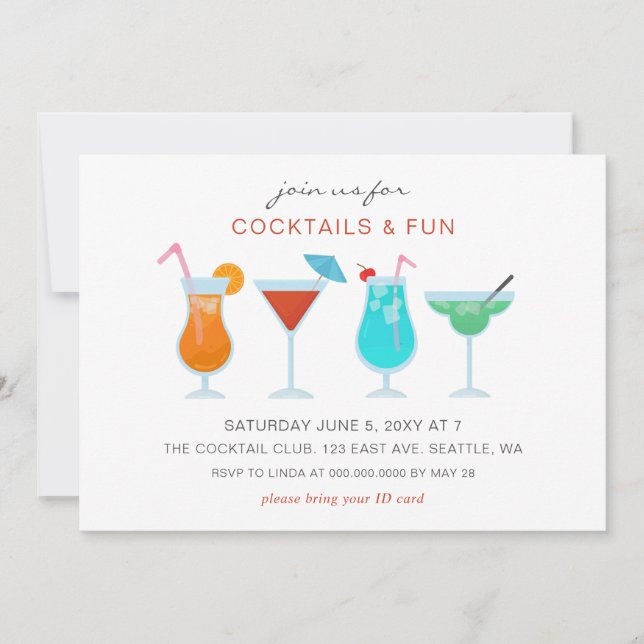 Fun Summer Drinks Cocktail party  Invitation (Front)