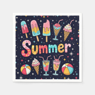 Fun Summer Graphics On Black Napkin