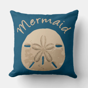 Fun Summer Holiday Mermaid Sand Dollar Art beach Throw Pillow