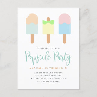 Fun Summer Pastel Popsicle Party Kids' Birthday Invitation Postcard