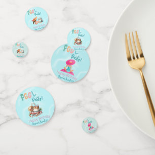 Fun Summer Pool Party Watercolor Sweet 16 Confetti