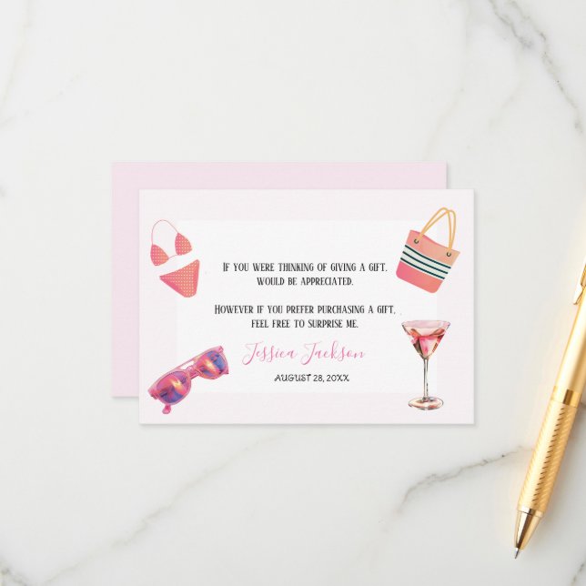 Fun Summer Pool Party Watercolor Sweet 16 Enclosure Card (Front/Back In Situ)