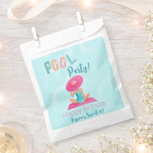 Fun Summer Pool Party Watercolor Sweet 16 Favour Bag (Clipped)