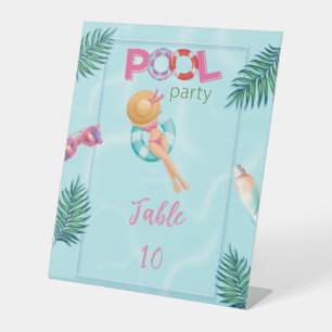 Fun Summer Pool Party Watercolor Sweet 16 Pedestal Sign