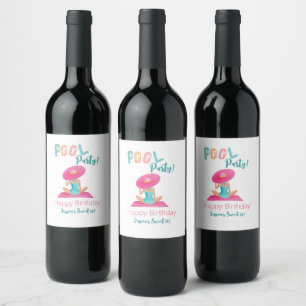 Fun Summer Pool Party Watercolor Sweet 16 Wine Label