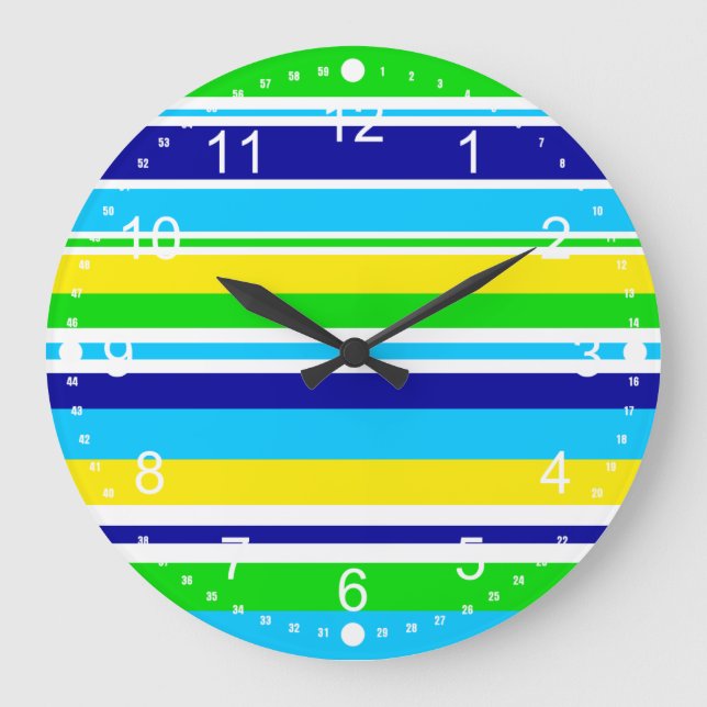 Fun Summer Striped Teal Lime Yellow Blue Gifts Large Clock (Front)