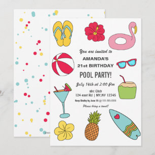 Fun Summer Swimming Pool Party Birthday Invitation