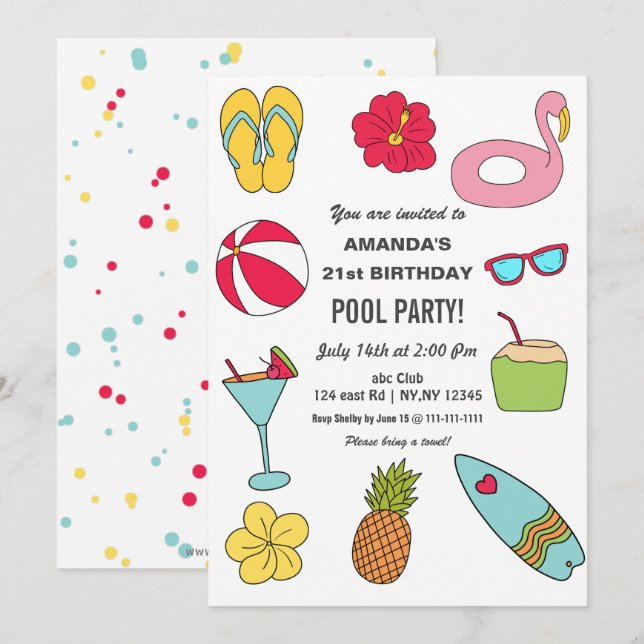 Fun Summer Swimming Pool Party Birthday  Invitation (Front/Back)