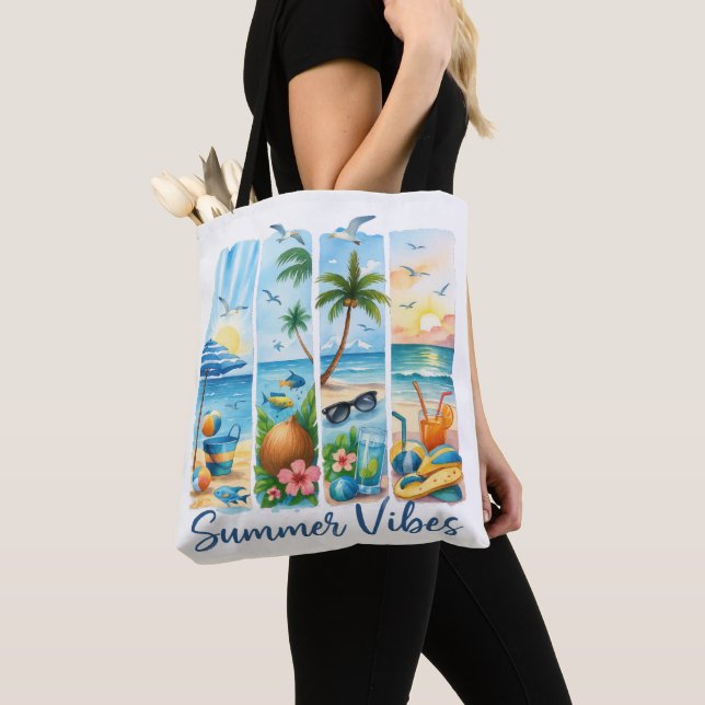 FUN SUMMER THEMED BRUSHSTROKE SCENES TOTE BAG (Close Up)