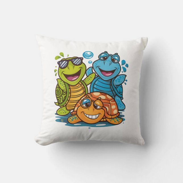 Fun Summer Turtles Squad Kids Beach Design Throw Pillow (Front)
