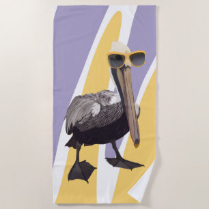 Fun Summer Vibes Pelican Bird Beach Towel