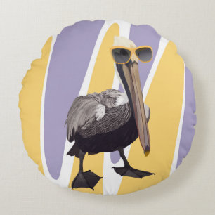 Fun Summer Vibes Pelican Bird Round Pillow
