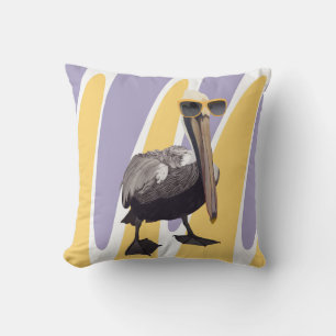 Fun Summer Vibes Pelican Bird Throw Pillow