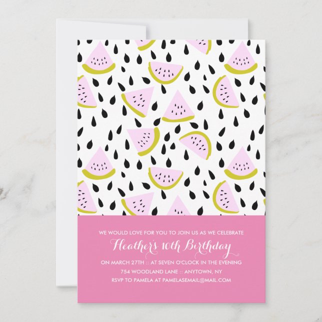 Fun Summer Watermelon Custom Colours Birthday Part Invitation (Front)