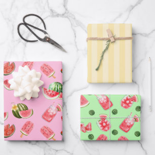 Fun Summer Watermelon Drinks and Popsicles Wrapping Paper Sheet