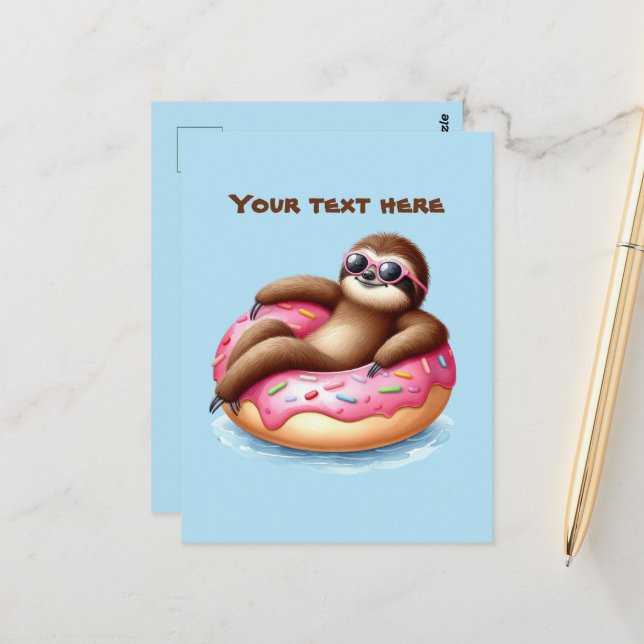 Fun Summertime customizable beach sloth Postcard (Front/Back In Situ)
