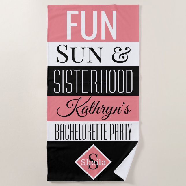 Fun, Sun & Sisterhood Personalized Beach Towel (Front)