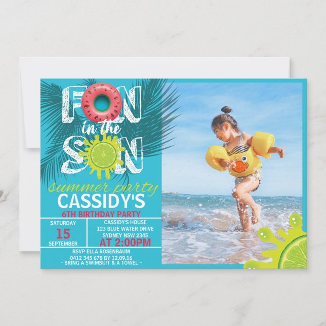 Fun Sun Summer Photo Birthday Invitation (Front)