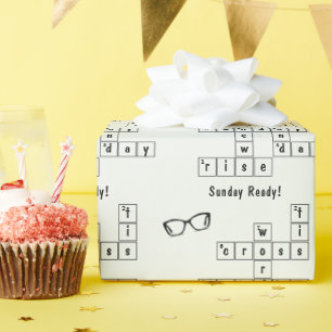 Fun "Sunday Ready!" Crossword Eyeglasses Art Wrapping Paper