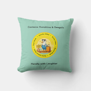 fun sunny destination seagull beach traveller name throw pillow