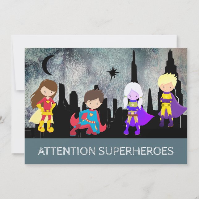 *~* Fun SUPERHEROS Kids Birthday Party Invitation (Front)