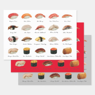 Fun Sushi Chart Trio Wrapping Paper Sheet
