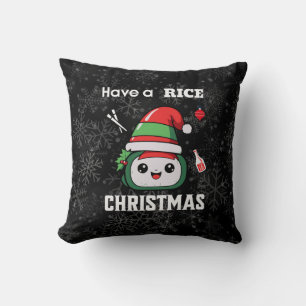Fun Sushi Christmas Throw Pillow