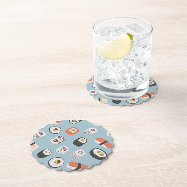 Fun Sushi Nigiri Maki Roll Japanese Food Pattern Paper Coaster (Insitu)